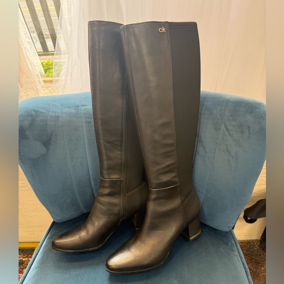 Calvin Klein Women's Freeda Cow Silk Neoprene Boots Black Size Woman's Size 8 - Picture 1 of 5